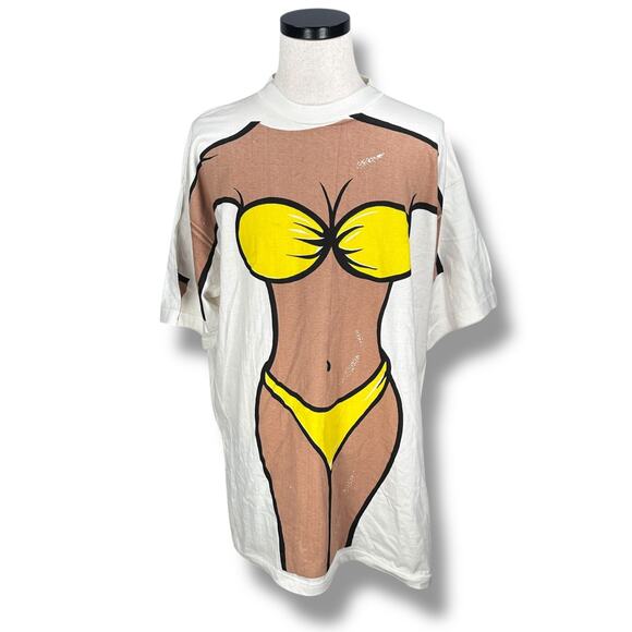 Vintage Cotton Power Extra Long Bikini Beach Coverup T-Shirt Adults OS White 90s - Picture 1 of 10